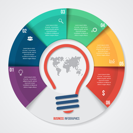 Vector idea pie chart infographic template for graphs, charts, diagrams. Business concept with 6 options, parts, steps, processes.のイラスト素材
