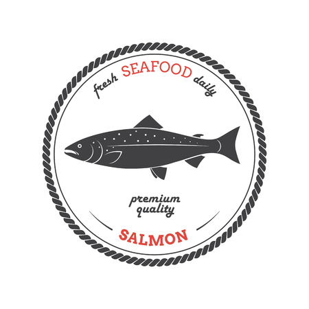Vector salmon silhouette. Salmon label. Template for stores, markets, food packaging. Seafood illustration.のイラスト素材