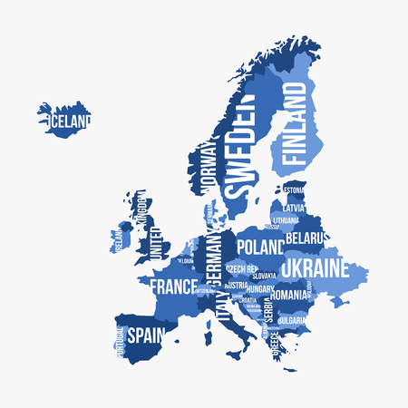 Vector detailed map of Europe with borders and country namesのイラスト素材