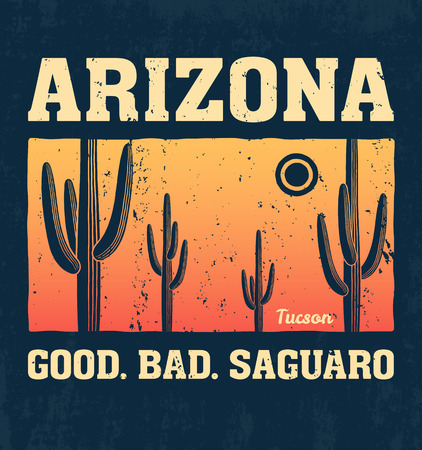 Arizona t-shirt design, print, typography, label with saguaro cactus. Vector illustration.のイラスト素材