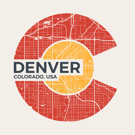 Colorado t-shirt graphic design with denver city map. Tee shirt print, typography, label, badge, emblem. Vector illustration.のイラスト素材