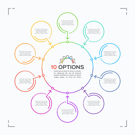 Minimal style circle infographic template with 10 optionsのイラスト素材