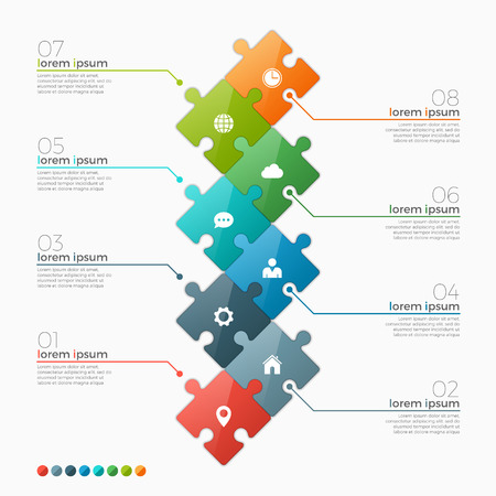 Vector 8 options infographic template with puzzle sections for presentations, advertising, layouts, annual reportsのイラスト素材