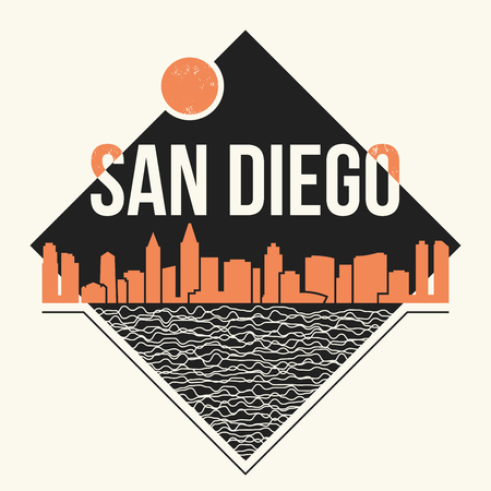 San Diego graphic, t-shirt design, tee print, typography, emblem. Vector illustration.のイラスト素材
