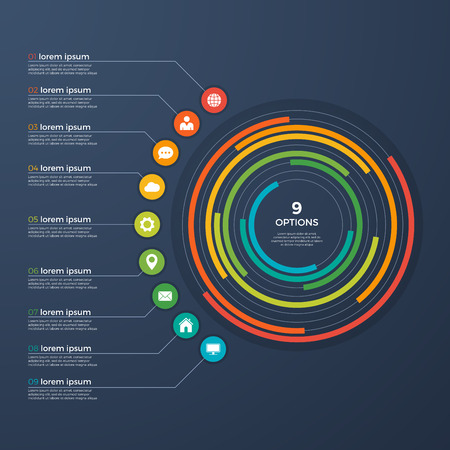 Presentation infographic circle chart 9 options.のイラスト素材