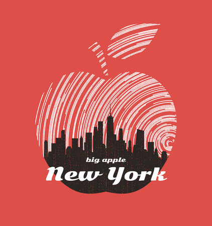 New York big apple t-shirt graphic design with city skyline.のイラスト素材
