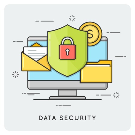 Data security. Flat thin line concept.のイラスト素材