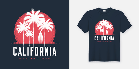 California Santa Monica Beach t-shirt and apparel design, typogrのイラスト素材