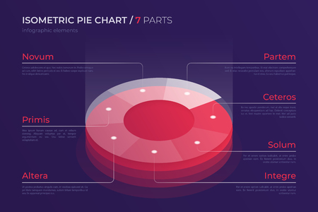 Vector isometric pie chart design, modern template for creating infographics, presentations, reports, visualizations. Global swatches.のイラスト素材