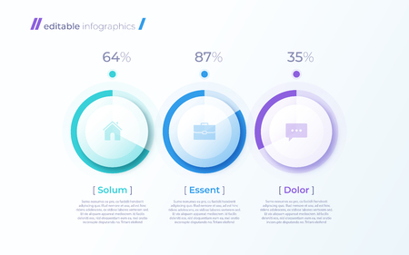Vector modern editable infographic template with percentage diagramsの写真素材