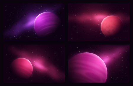 Deep space sci-fi abstract vector set of illustrations with gas giants and nebula.のイラスト素材