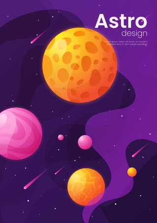 Deep space futuristic cartoon background, cover, brochure templaのイラスト素材