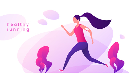 Young woman runs in the park. Healthy lifestyle concept. Vector illustration.のイラスト素材