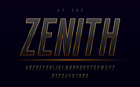 Stylish gold framed uppercase letters and numbers, alphabet. Vector illustration.のイラスト素材