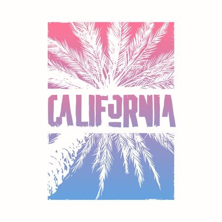 Graphic t-shirt design on the topic of California with stylized palm tree. Vector illustration.のイラスト素材