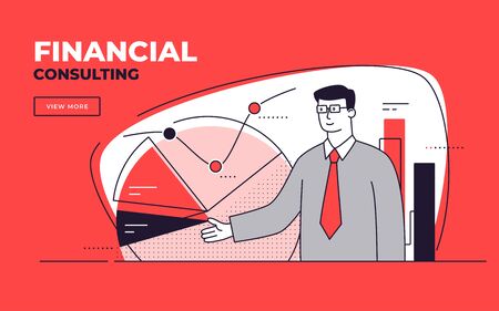 Vector flat style illustration on a financial consulting, business analysis, investmentのイラスト素材