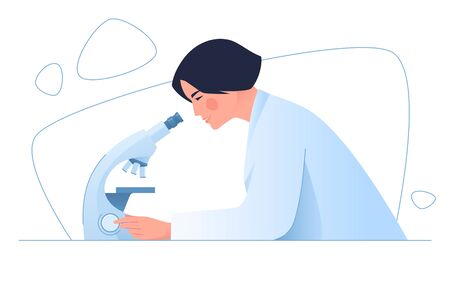 A woman medical scientist in a laboratory. Vector illustration on the theme of medicine, science, research, microbiologyのイラスト素材