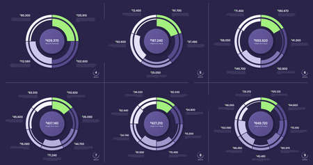 Set of vector circle chart designs, modern templates for creating infographics, presentations, reports, visualizationsのイラスト素材