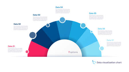 Vector pie chart infographic template in the form of semicircle divided by seven partsのイラスト素材