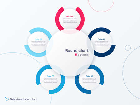 Vector round circle infographic chart template divided by five partsのイラスト素材