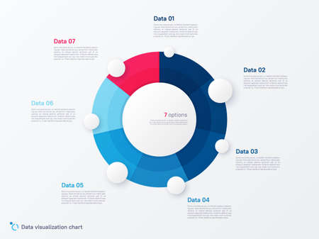Vector round circle infographic chart template divided by seven partsのイラスト素材