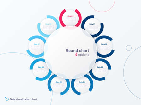 Vector round circle infographic chart template divided by nine partsのイラスト素材