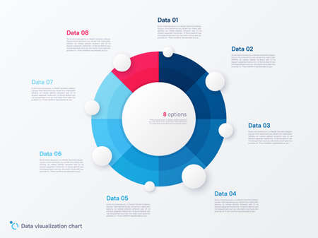 Vector round circle infographic chart template divided by eight partsのイラスト素材
