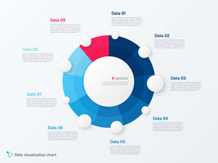 Vector round circle infographic chart template divided by nine partsのイラスト素材