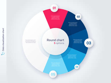 Vector round circle infographic chart template divided by five partsのイラスト素材