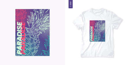 Vivid graphic tee design with pineapple, stylish print, vector illustrationのイラスト素材