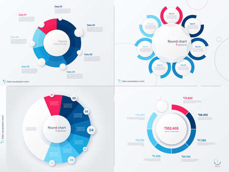 Vector infographic round chart templates. Seven options, steps, partsのイラスト素材