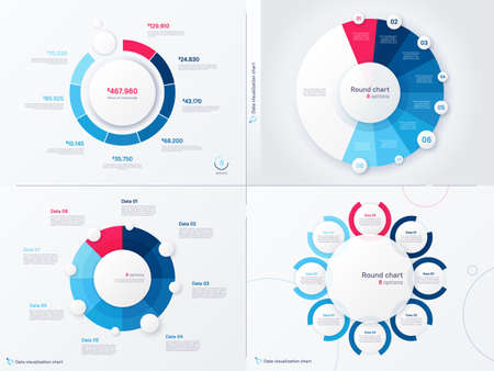 Vector infographic round chart templates. Eight options, steps, partsのイラスト素材