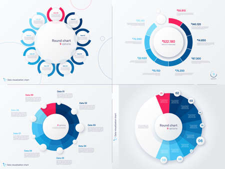 Vector infographic round chart templates. Nine options, steps, partsのイラスト素材