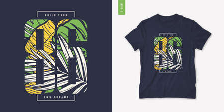 Colorful summer graphic t-shirt design, tropical print, vector illustrationのイラスト素材