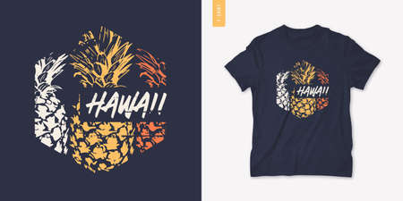 Summer graphic tee design with pineapple, stylish print, vector illustrationのイラスト素材
