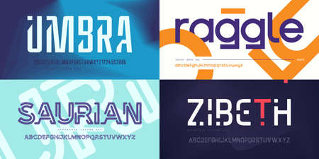 Collection of stylish vector sans serif fonts, letter sets, alphabetsのイラスト素材