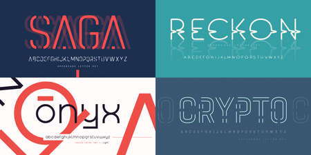 Collection of stylish vector sans serif fonts, letter sets, alphabetsのイラスト素材