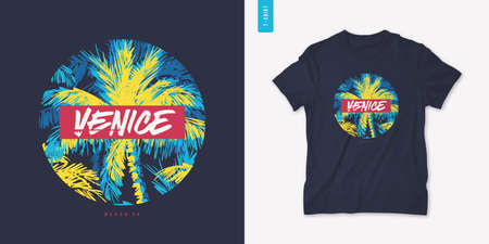 Venice beach California graphic tee design, typography print, vector illustrationのイラスト素材