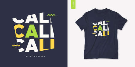 California vibes and dreams graphic t-shirt design, letter print, vector illustrationのイラスト素材