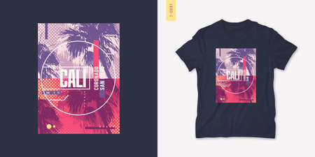 California summer graphic t-shirt design, tropical print, vector illustrationのイラスト素材