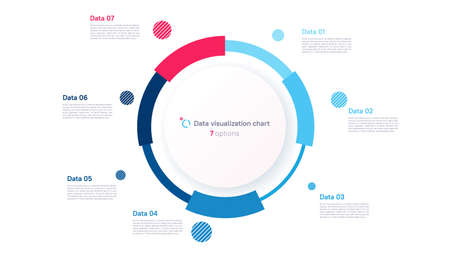 Vector pie chart infographic template in the form of pie chart divided by seven partsのイラスト素材
