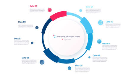 Vector pie chart infographic template in the form of pie chart divided by nine partsのイラスト素材