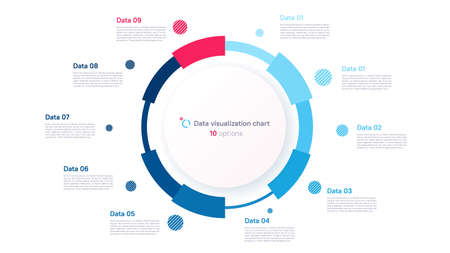 Vector pie chart infographic template in the form of pie chart divided by ten partsのイラスト素材