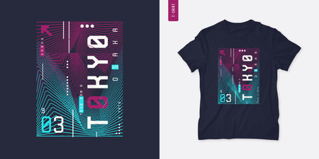 Tokyo. Streetwear graphic t-shirt design, technology print, vector illustrationのイラスト素材