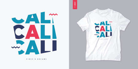 California vibes and dreams graphic t-shirt design, letter print, vector illustrationのイラスト素材