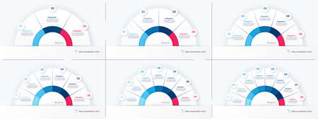 Vector round infographic chart templates in the form of semicircle. 3 4 5 6 7 8 optionsのイラスト素材
