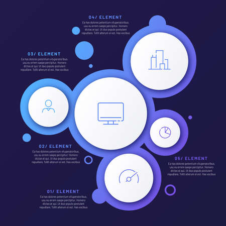 Abstract vector gradient minimalistic infographic template composed of 5 circlesのイラスト素材