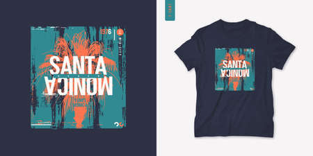 Santa Monica beach vector graphic t-shirt design, poster, printのイラスト素材