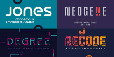Collection of stylish vector sans serif fonts, letter sets, alphabetsのイラスト素材