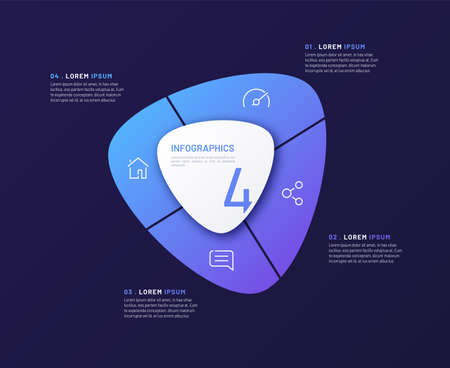 Vector circular infographic template in the form of abstract shape divided by four partsのイラスト素材